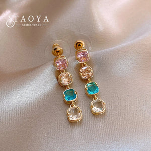 Colorful Zircon Tassel Earrings for Christmas Party