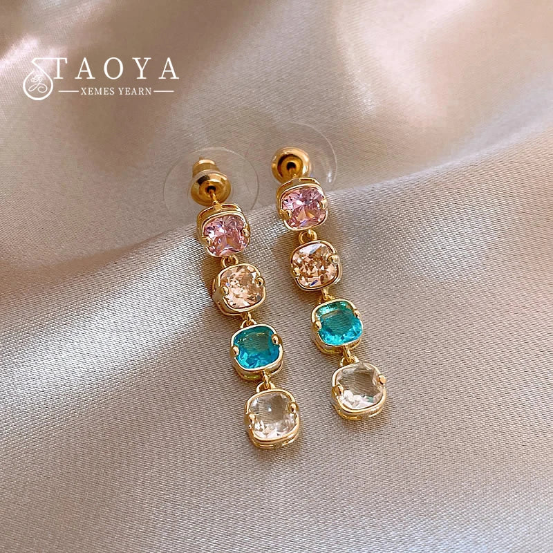 Colorful Zircon Tassel Earrings for Christmas Party