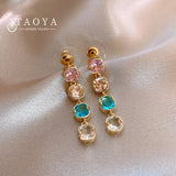 Colorful Zircon Tassel Earrings for Christmas Party