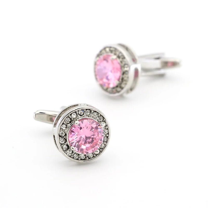 Men's Pink Crystal Cufflinks for Wedding