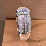 Silver Wedding Ring with Zircon Inlay