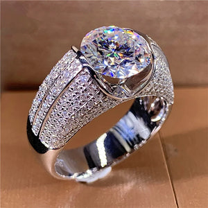 Silver Wedding Ring with Zircon Inlay