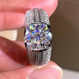 Silver Wedding Ring with Zircon Inlay