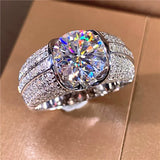 Silver Wedding Ring with Zircon Inlay