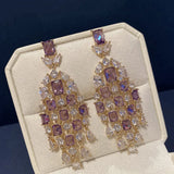 Purple Lilac Crystal Zirconium Scallop Earring Tassel Water Drop Women's Jewelry