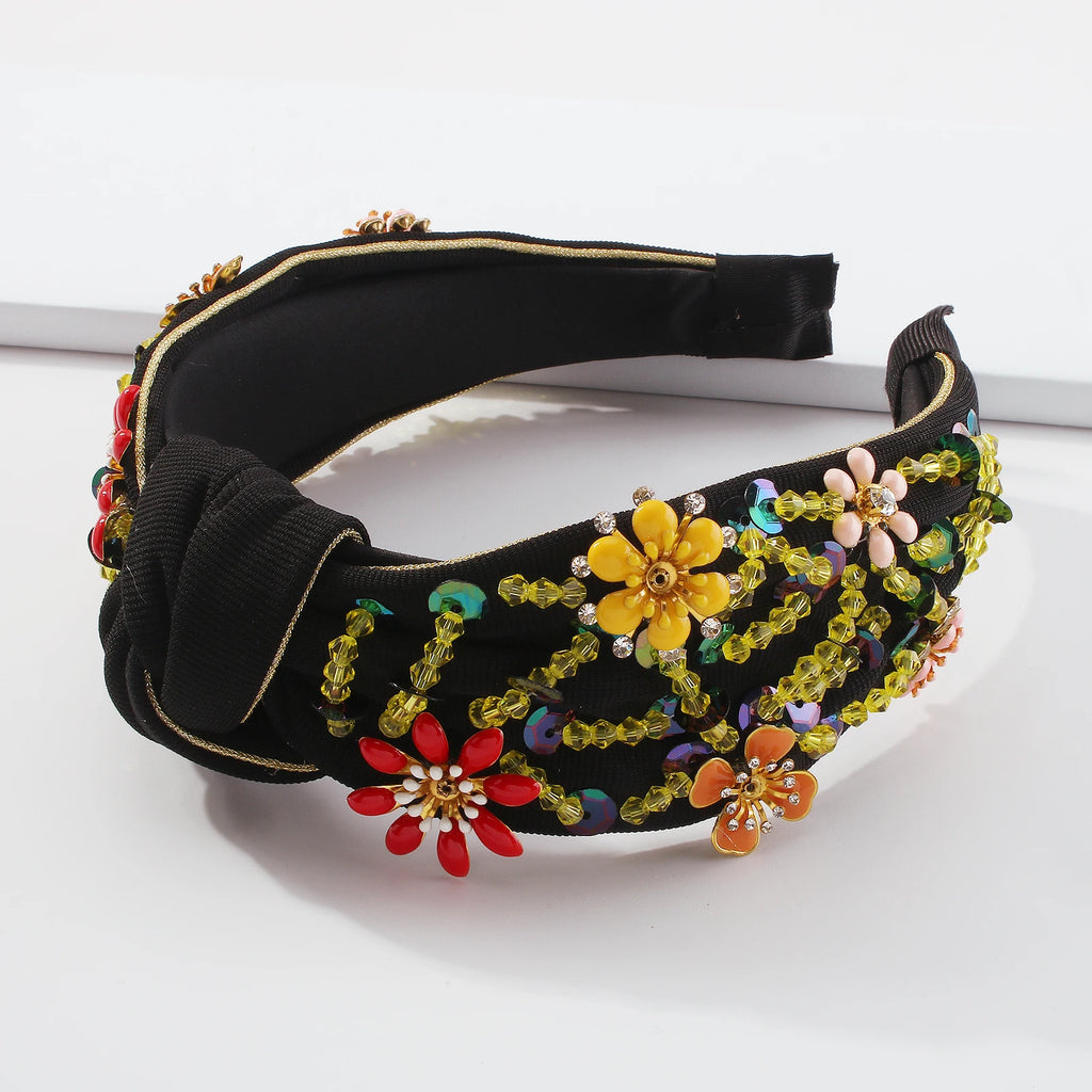 Rhinestone Knot Flowers Headband Vintage Sequin Hair Accessories