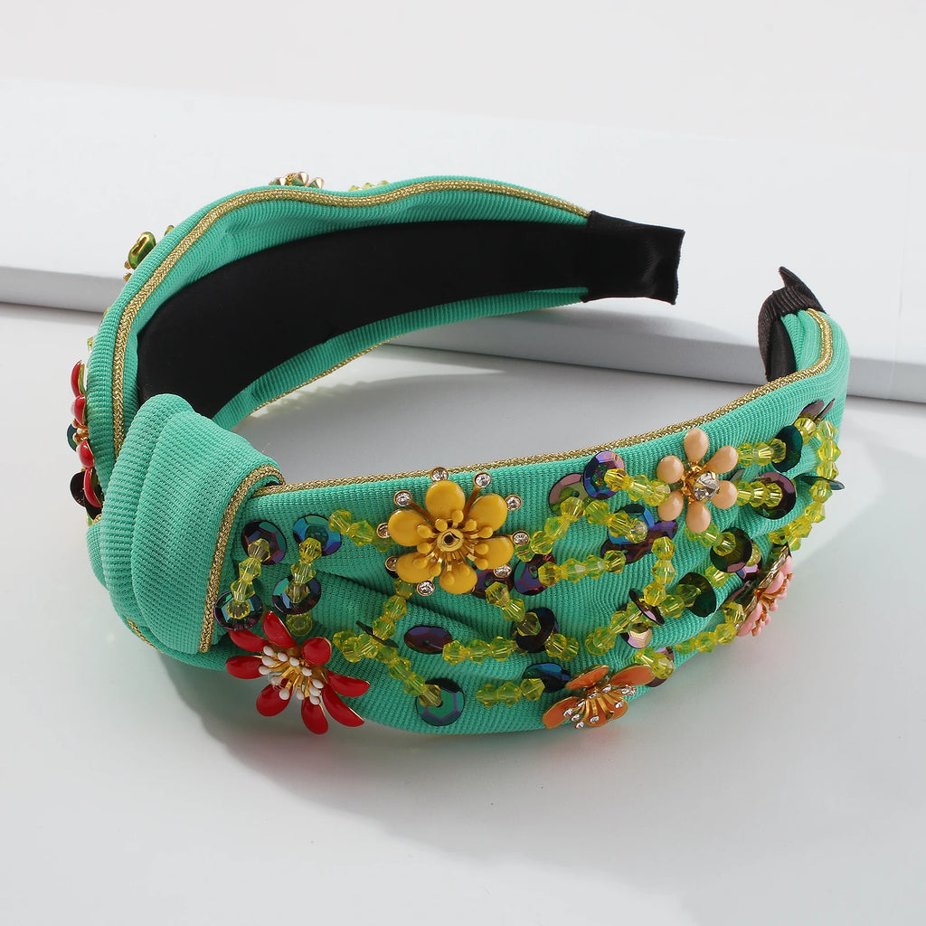 Rhinestone Knot Flowers Headband Vintage Sequin Hair Accessories