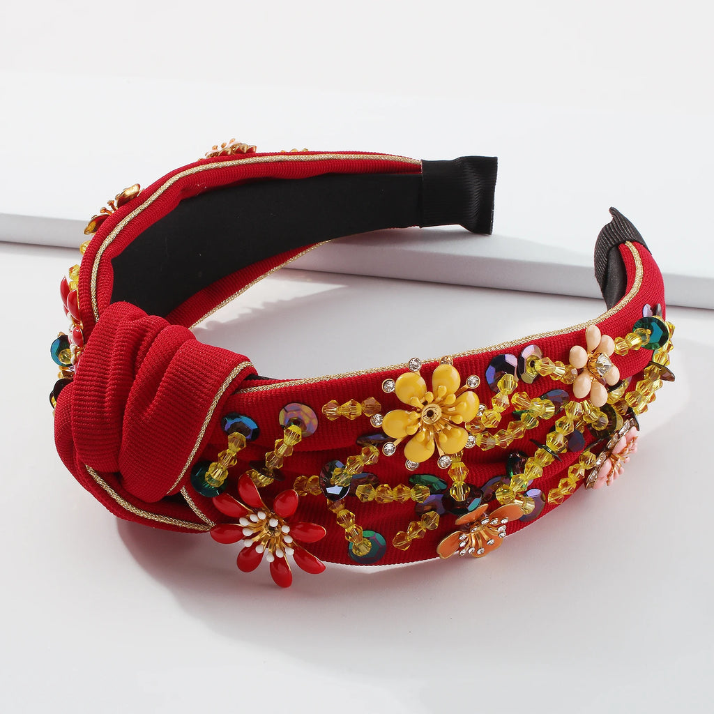 Rhinestone Knot Flowers Headband Vintage Sequin Hair Accessories
