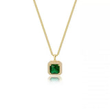 Green Zircon Geometric Square Pendant Short Necklace