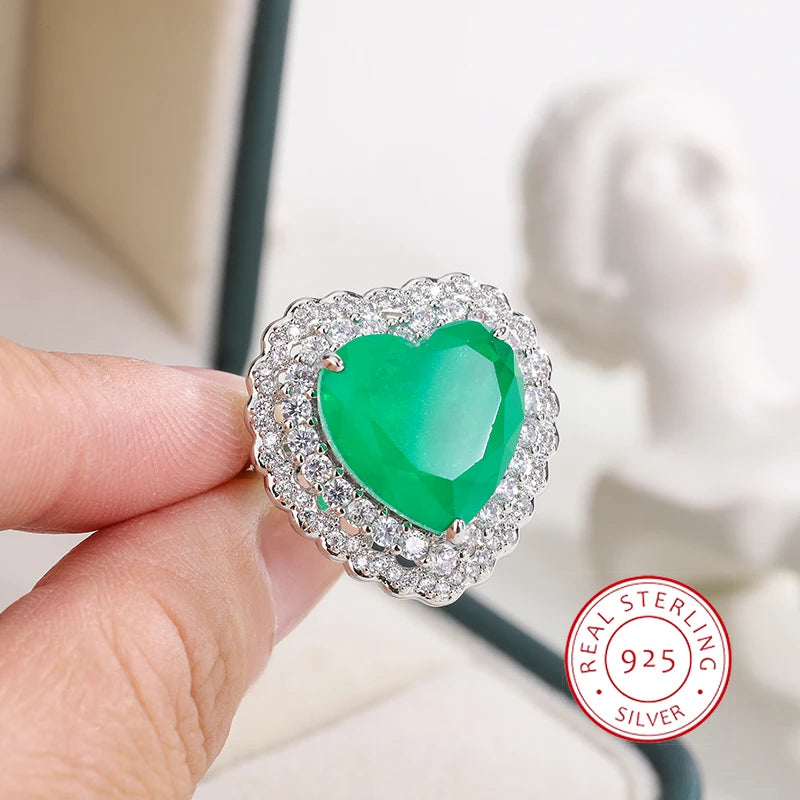 Green Palaiba Heart Zircon Ring Women's Engagement Bride Jewelry