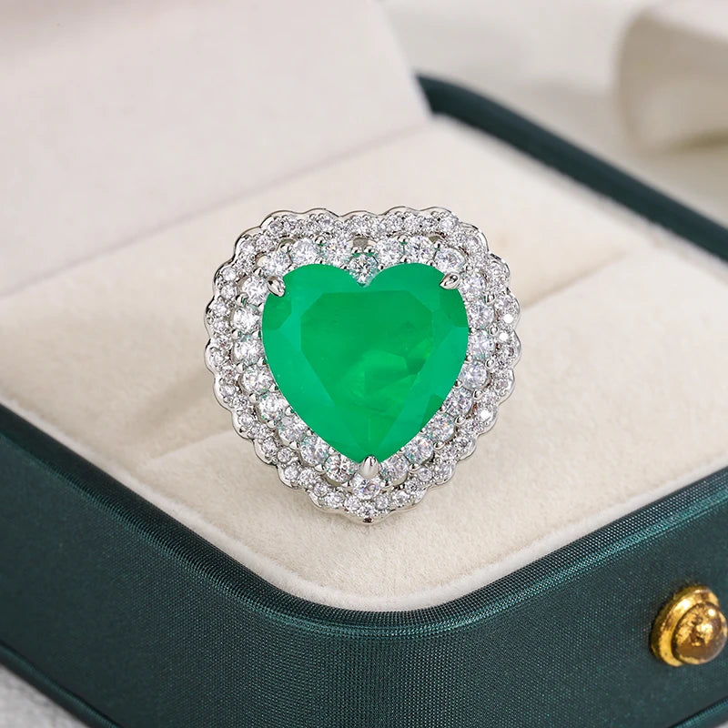 Green Palaiba Heart Zircon Ring Women's Engagement Bride Jewelry