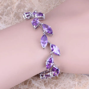 Purple CZ Silver Plated Chain Bracelet 7-8 inch S0823