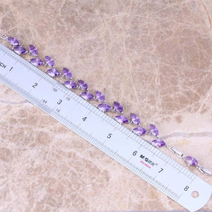 Purple CZ Silver Plated Chain Bracelet 7-8 inch S0823