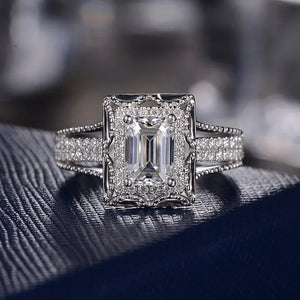 Square CZ Crystal Zircon Lady Ring Silver Engagement Band
