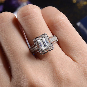 Square CZ Crystal Zircon Lady Ring Silver Engagement Band