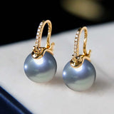 Dark Green Tahiti Style Shell Pearl Earrings S925 Sterling Silver
