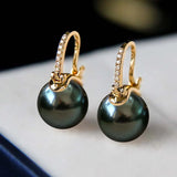 Dark Green Tahiti Style Shell Pearl Earrings S925 Sterling Silver