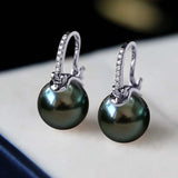 Dark Green Tahiti Style Shell Pearl Earrings S925 Sterling Silver