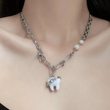 Pearl Tooth Pendant Punk Necklace for Woman