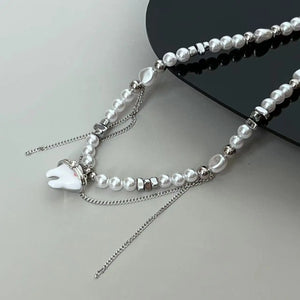 Pearl Tooth Pendant Punk Necklace for Woman