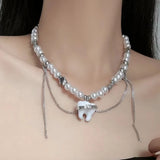 Pearl Tooth Pendant Punk Necklace for Woman