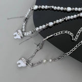 Pearl Tooth Pendant Punk Necklace for Woman