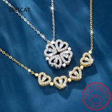 Love Heart 4 Leaf Clover Necklace 925 Silver Jewelry Zircon Lucky Grass Women