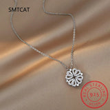 Love Heart 4 Leaf Clover Necklace 925 Silver Jewelry Zircon Lucky Grass Women