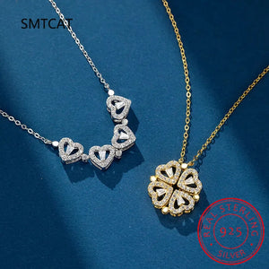 Love Heart 4 Leaf Clover Necklace 925 Silver Jewelry Zircon Lucky Grass Women