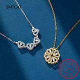 Love Heart 4 Leaf Clover Necklace 925 Silver Jewelry Zircon Lucky Grass Women