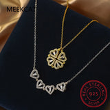 Love Heart Clover Necklace 925 Silver Zircon Jewelry Women