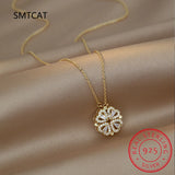Love Heart 4 Leaf Clover Necklace 925 Silver Jewelry Zircon Lucky Grass Women