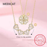 Love Heart Clover Necklace 925 Silver Zircon Jewelry Women