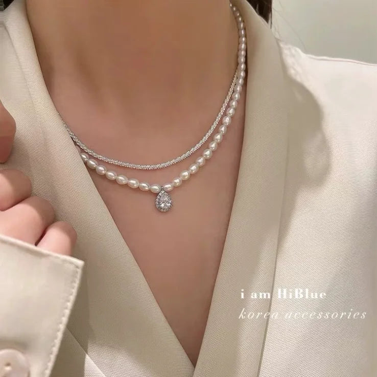 Crystal Pendant Pearl Necklace Wedding Fashionable Choker