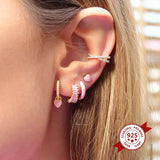 Sweet Pink Zircon Hoop Earrings 925 Sterling Silver Wedding Jewelry