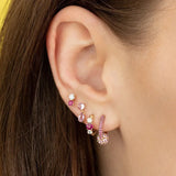 Sweet Pink Zircon Hoop Earrings 925 Sterling Silver Wedding Jewelry