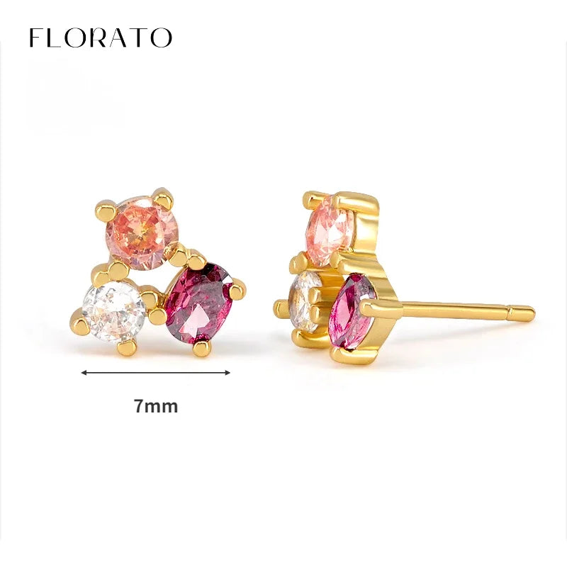 Sweet Pink Zircon Hoop Earrings 925 Sterling Silver Wedding Jewelry