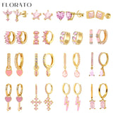 Sweet Pink Zircon Hoop Earrings 925 Sterling Silver Wedding Jewelry