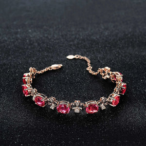 18K Rose Gold Plated Red Tourmaline Gem Bracelet