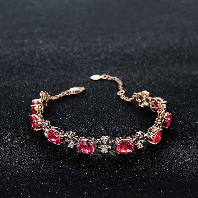 18K Rose Gold Plated Red Tourmaline Gem Bracelet