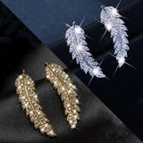 Silver Leaf Earrings Micro-inlay Cubic Zirconia Shining Earring For Women