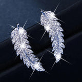Silver Leaf Earrings Micro-inlay Cubic Zirconia Shining Earring For Women