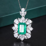 Aquamarine Emerald Pendant Necklace Lab Diamond Gemstone