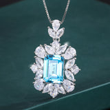 Aquamarine Emerald Pendant Necklace Lab Diamond Gemstone