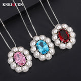 Ruby Aquamarine Pearl Pendant Necklace for Women Gemstone Party Jewelry