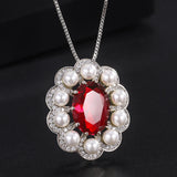 Ruby Aquamarine Pearl Pendant Necklace for Women Gemstone Party Jewelry