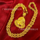 100% 14K Chain Copy Pure 24k Men's Safe Guanyin Hemp Rope Necklace