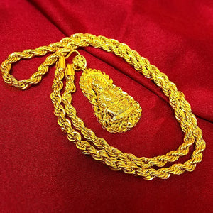 100% 14K Chain Copy Pure 24k Men's Safe Guanyin Hemp Rope Necklace