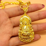 100% 14K Chain Copy Pure 24k Men's Safe Guanyin Hemp Rope Necklace