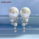 925 Silver Pearl Diamond Stud Earrings Wedding Cocktail Party Jewelry